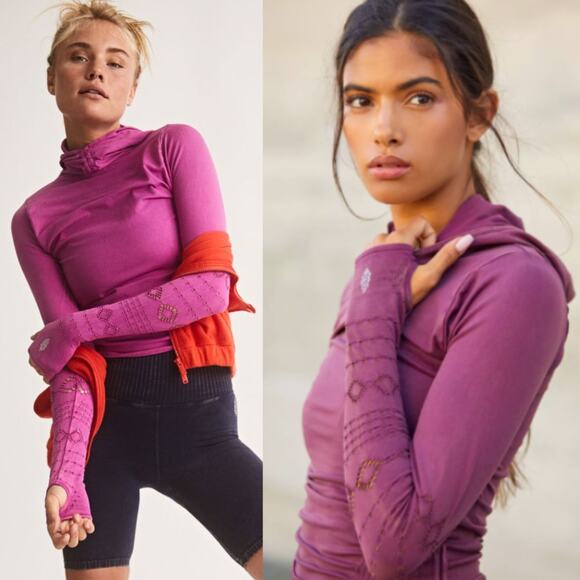 NEW Free People Good Karma Hoodie Mulberry Pink XS / SM Athleisure Streetwear - Picture 1 of 11
